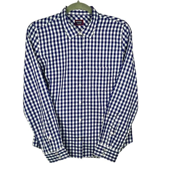 NWT UNTUCKit: Belleza Blue Gingham Women's Cotton Button-Down Shirt Size 10 Reg - Picture 1 of 16